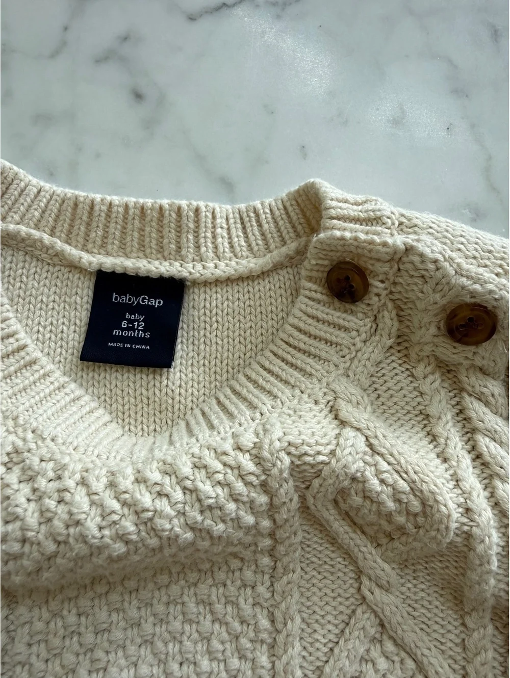 Baby Gap Cream Cable Knit Cotton Sweater 6-12 Months